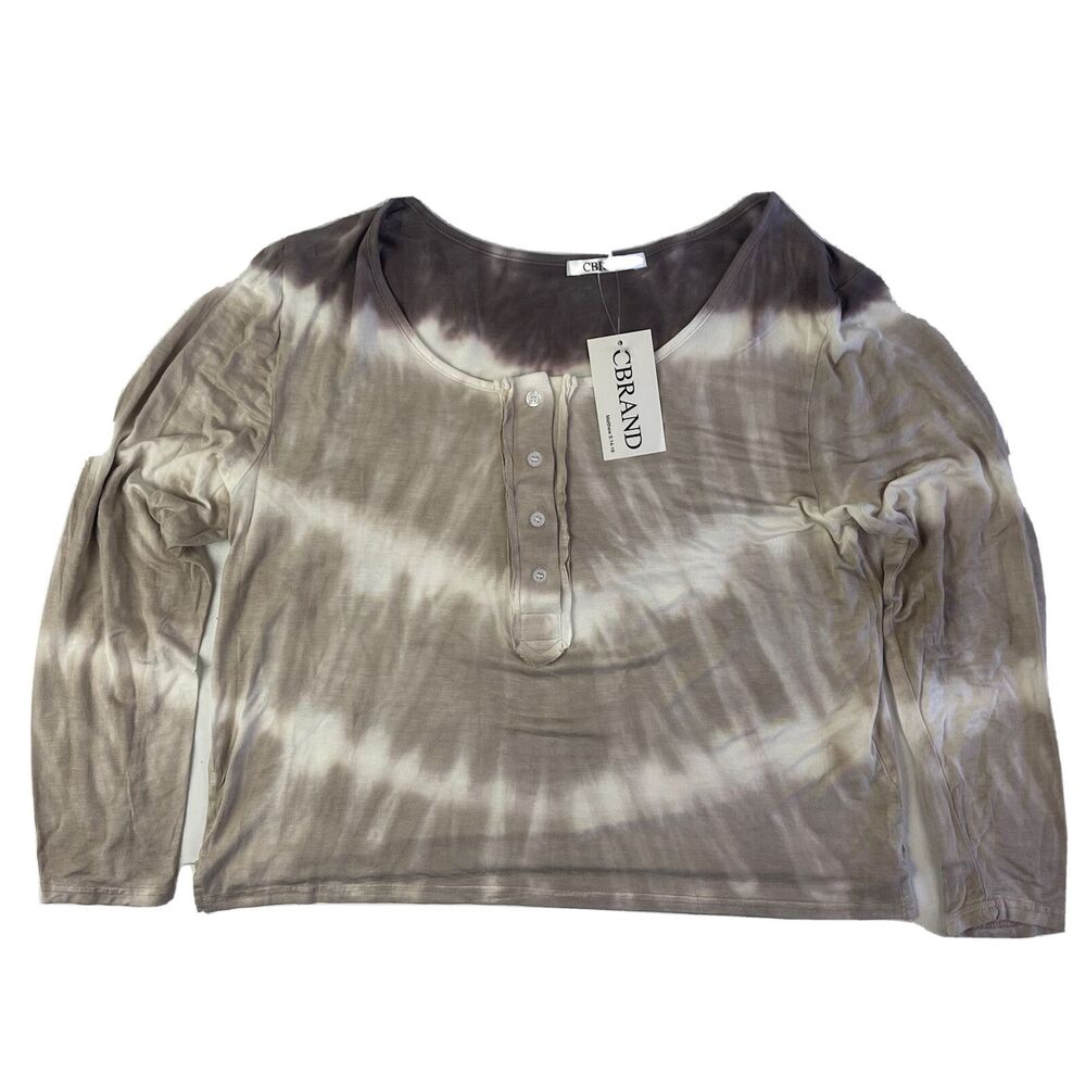 TIE-DYE Henley Womens Long Sleeve Top L 1/4 Button Scoop Neck Relaxed New